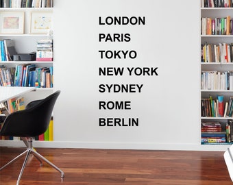 Personalised Cities of the World Wall Decal, Capital City Name Wall Sticker, Travel Office Wall Decor, Capital of Country Wall Decal