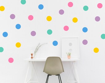 Polka dots wall stickers, Spotty wall art decals, Nursery round stickers, Pastel circle wall stickers, Playroom confetti polka dot stickers