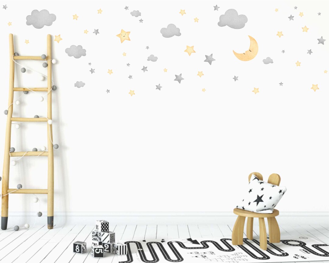 Watercolor Moon and Stars Wall Decals: Kids Nursery Decor - Etsy