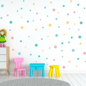 Pack of 128 polka dots wall art stickers, Polka dots wall decals, Playroom circle stickers, Spot stickers, Rainbow nursery wall stickers