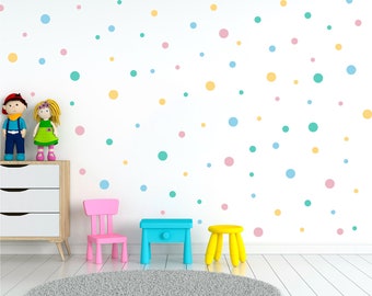 Pack of 128 polka dots wall art stickers, Polka dots wall decals, Playroom circle stickers, Spot stickers, Rainbow nursery wall stickers