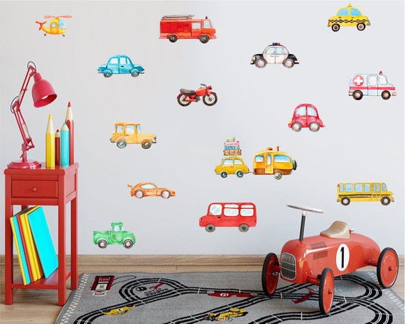 muur stickers schattige aquarel auto stickers - Etsy Nederland