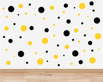 128 Schwarz & Gelb Polka Dot Wandaufkleber, Kinderzimmer Spot Wandaufkleber, Kreis Spielzimmer Wanddekor, Kinderzimmer Aufkleber, Spotty Wandaufkleber