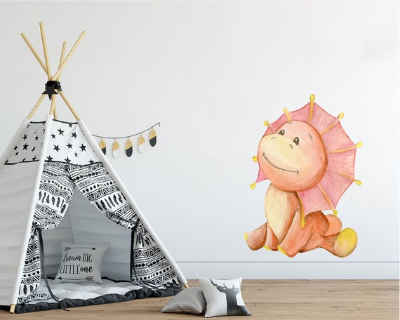 Funny Dinosaur Wall Decals - Watercolor Cartoon Dinos With Cacti, Peel & Stick Vinyl Stickers For Kids Room, Nursery Decor