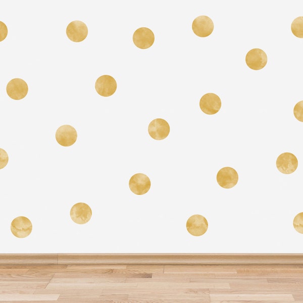 Ochre Watercolour Polka Dots Wall Decals, Gold Ochre Confetti Wall Stickers, Boho Nursery Wall Decor, Earth Colour Playroom Wall Stickers