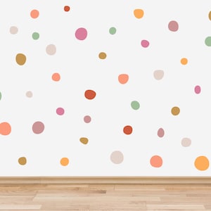Boho Polka Dot Wall Stickers, Bohemian Style Neutral Rainbow Hand Drawn Polka Dots Wall Decals, Boho Pattern Nursery Wall Decor, Kids Room Palette 2
