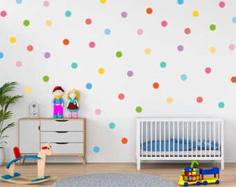 Pack of 65 rainbow polka dot stickers, Playroom spot decals, Nursery rainbow wall stickers, Kids room wall stickers, Baby room decor idea