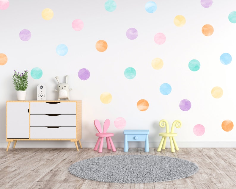 Pastel Rainbow Watercolour Polka Dots Wall Stickers, Confetti Wall Decals, Girl Room Stickers, Rainbow Nursery Decor, Playroom Wall Stickers image 1