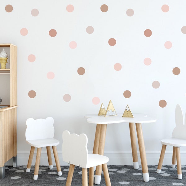 Boho Polka Dot Wandaufkleber, Neutrale Polka Dot Wandaufkleber, Kinderzimmer Wandaufkleber, Neutrale Regenbogen Wanddekoration, Erdtöne Kinderzimmer Dekor