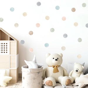 Watercolor Polka Dot Wall Stickers: Neutral Nursery Decor, 40 Fabric Decals