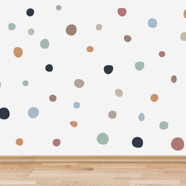 Boho Polka Dot Muurstickers, Boho Style Neutrale Regenboog Handgetekende Polka Dots Muurstickers, Boho Patroon Kwekerij Muur Decor, Kinderkamer