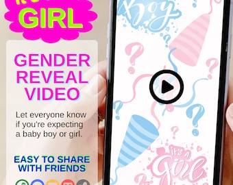 It's a GIRL Video Gender Reveal - Baby Gender Announcement Digital - Boy or Girl? Baby Girl Gender Reveal Phone Video Ready to Send