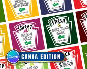 Condiment Labels Canva Edition - Editable [Read Description] - Template of Ketchup Mayo Chili BBQ Sauce etc Labels for T-Shirts and Merch