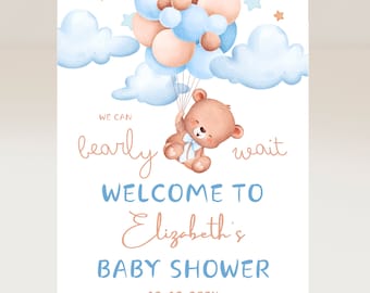 Bearly Wait Baby Boy Shower Welcome Sign - Editable Canva Template, Bear Shower Poster, Customizable Baby Shower Printable, Instant Download