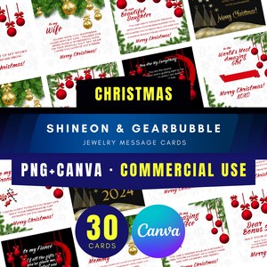 Cartão de mensagem de joias de Natal para projetos ShineOn e GearBubble Pacote de 30 cartões para aumentar sua campanha de Natal - uso comercial