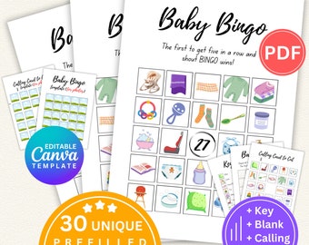 Minimalist Baby Shower Bingo - Gender Neutral Printable Game - Unique Prefilled Bingo Cards - Editable Canva Template - Baby Shower Activity