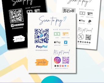 Editable QR Code Payment Sign - Canva Template - Venmo, PayPal, Cash App - Scan to Pay Printable - Digital Download