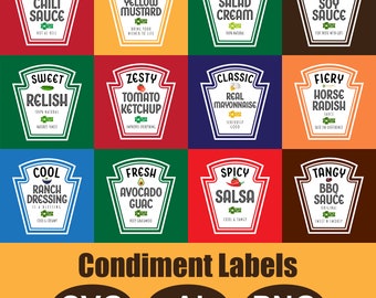 Condiment Labels SVG PNG and Editable Ai Files for Group T-Shirts Merch Instant Digital Download File Ketchup Mayo Chili BBQ Sauce Labels