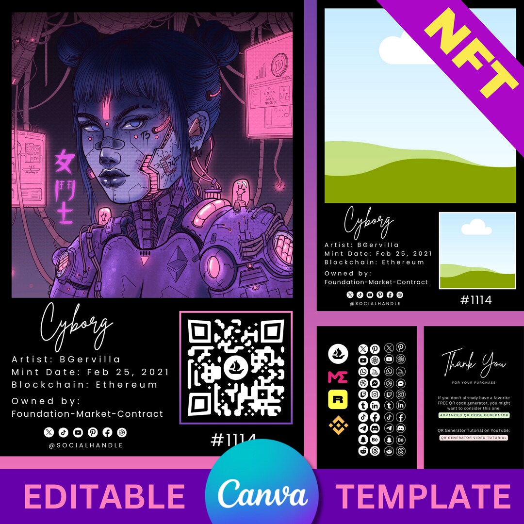 Custom NFT Art Printable Canva Template Editable NFT Wall Art With Qr ...
