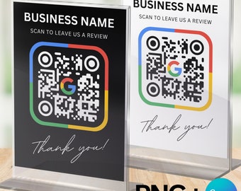 Customizable QR Code Google Review Sign Printable PNG Files and Canva Template Custom Qrcode for Business Digital Download Never Expires