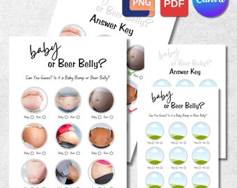 Baby or Beer Belly Game, Printable Baby Shower Quiz, Canva Editable Template, Funny Shower Activity, Baby Bump or Beer Belly Guessing Game