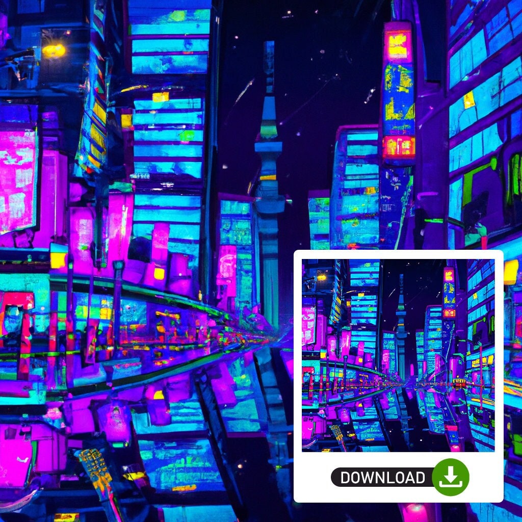 Cyberpunk Abstract Neon Tokyo City Fine Art Printable Png File Etsy