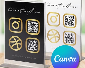 QR Code Social Media Sign - Instagram & Website - Editable Canva Template - Multi QR Printable - QRCode Business Sign Instant Download
