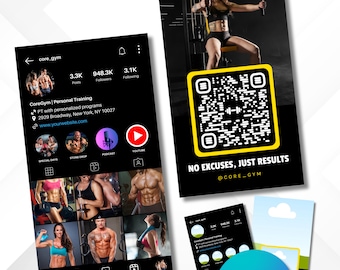 Gym Fitness Instagram Business Card Canva Template - DIY Editable Social Media Influencer Card - QR Code Promotional Item - Business QRcode