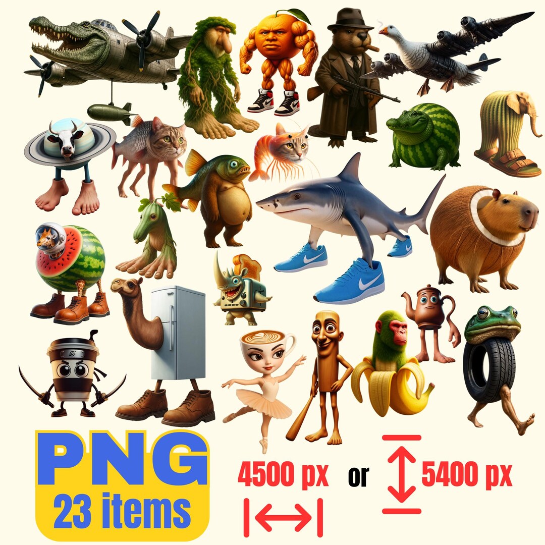 Buy Italian Brainrot PNG Bundle 23 Funny Characters, Tralalero Tralala ...