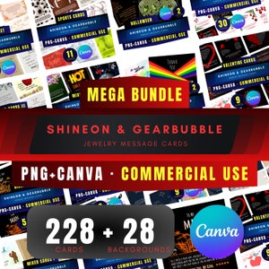 Mega pacote de 228 cartões para joalherias ShineOn e GearBubble Arquivos PNG e modelos Canva - Uso comercial