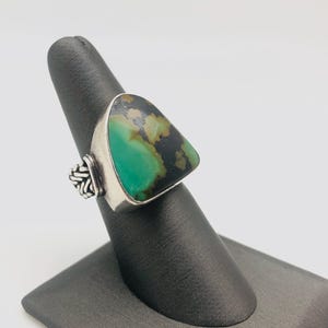 Ring, size 7, Custom Sterling Silver, Handcrafted, Turquoise Cabochon Gemstone