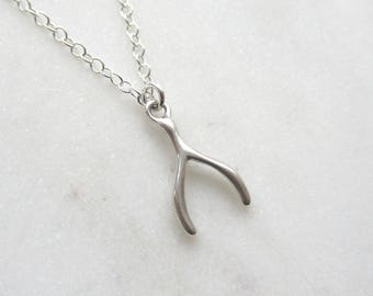 Wishbone necklace, sterling silver necklace, dainty necklace, lucky charm necklace, silver wish bone, delicate silver necklace,wish necklace