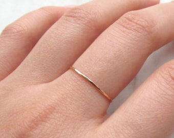 Ultra thin rose gold ring, 14k rose gold fill ring, hammered rose gold ring, rose gold stacking ring, dainty ring, delicate rose gold ring