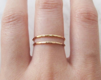 Thin gold ring, set of 2//14k gold fill ring, gold stacking rings, hammered gold ring, dainty gold ring, delicate gold ring, gold stack