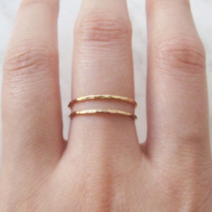 Thin gold ring, set of 2//14k gold fill ring, gold stacking rings, hammered gold ring, dainty gold ring, delicate gold ring, gold stack image 1