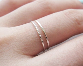 Thin silver rings, thin sterling silver rings//silver stacking ring, silver stack, hammered ring, lined ring, dainty, delicate, set of 2