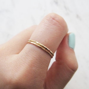 Thin gold ring, set of 2//14k gold fill ring, gold stacking rings, hammered gold ring, dainty gold ring, delicate gold ring, gold stack image 2