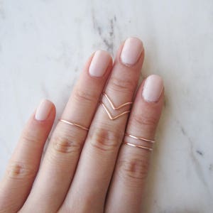 Rose Gold Knuckle Rings// Midi Ring, Stacking Ring, Band Style, Chevron, v shaped ring, Adjustable,Rose Gold Ring Wire Rings, Gift, Set of 5 image 2