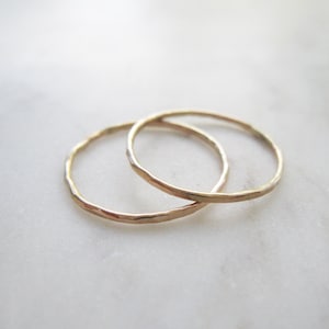 Thin gold ring, set of 2//14k gold fill ring, gold stacking rings, hammered gold ring, dainty gold ring, delicate gold ring, gold stack image 5