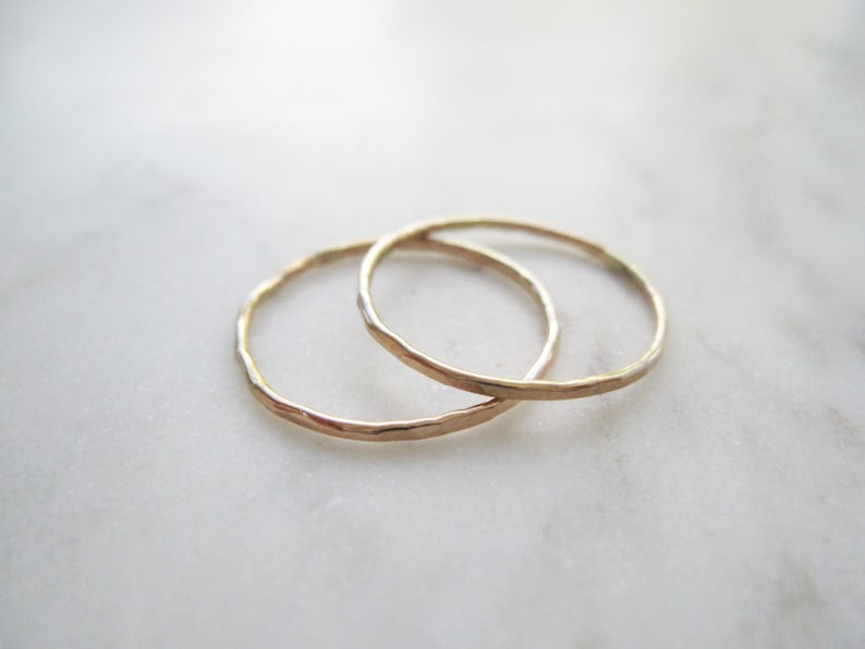 Thin gold ring, set of 2//14k gold fill ring, gold stacking rings, hammered gold ring, dainty gold ring, delicate gold ring, gold stack image 5