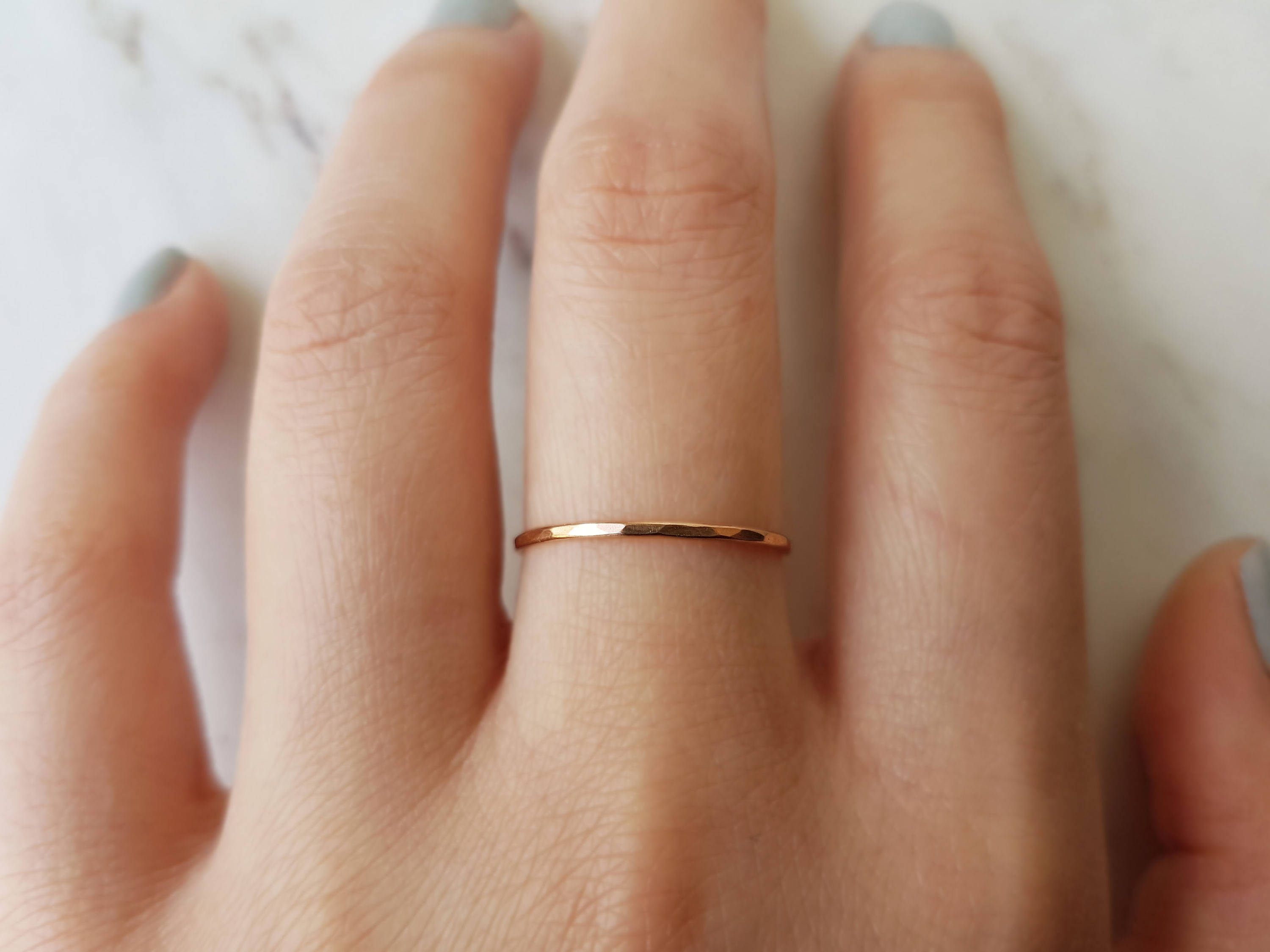 Thin Rose Gold Ring 14k Rose Gold Fill Ring Hammered Rose Etsy