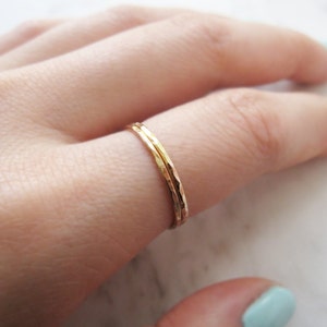 Thin gold ring, set of 2//14k gold fill ring, gold stacking rings, hammered gold ring, dainty gold ring, delicate gold ring, gold stack image 3