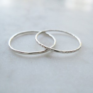 Thin silver rings, thin sterling silver rings//silver stacking ring, silver stack, hammered ring, lined ring, dainty, delicate, set of 2 image 5