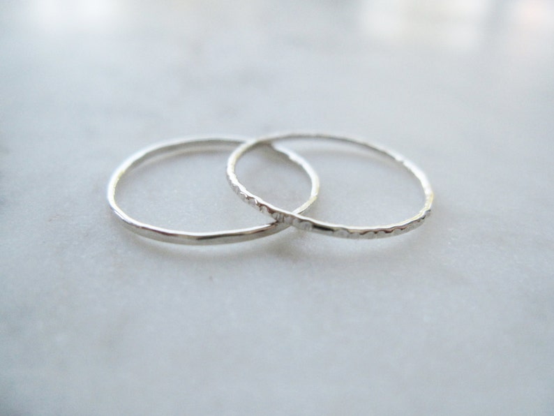 Thin silver rings, thin sterling silver rings//silver stacking ring, silver stack, hammered ring, lined ring, dainty, delicate, set of 2 image 5