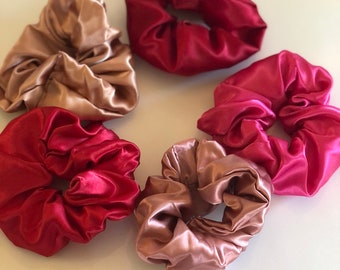 Satin Silk Large Scrunchies - Red Tones