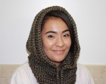 Knit Hood, Hooded Scarf, Crochet Cowl, Hood Scarf,  Crochet Hood Scarf, Knit Cowl  Color : Little Rock Granite