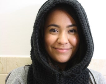 Knit Hood, Hooded Scarf, Crochet Cowl, Hood Scarf,  Crochet Hood Scarf, Knit Cowl  Color : Black