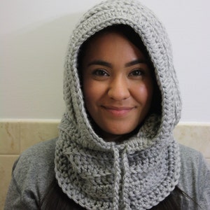 Knit Hood, Hooded Scarf, Crochet Cowl, Hood Scarf, Crochet Hood Scarf, Knit Cowl Color : Brilliant Gray