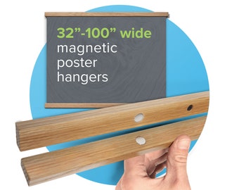 Magnetic Poster Hanger, Custom Panoramic Frame, Tea Towel Frame, Home Gifts For Mom, Wood Hanger For Map, Large Picture Hangers,32”–94” Wide