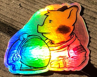 3" Holographic Vinyl Decal Cute Little "Astronaut" Pig Outer Space Piggy Die Cut Art Sukoshi Buta Mini Pig Pigxel Art